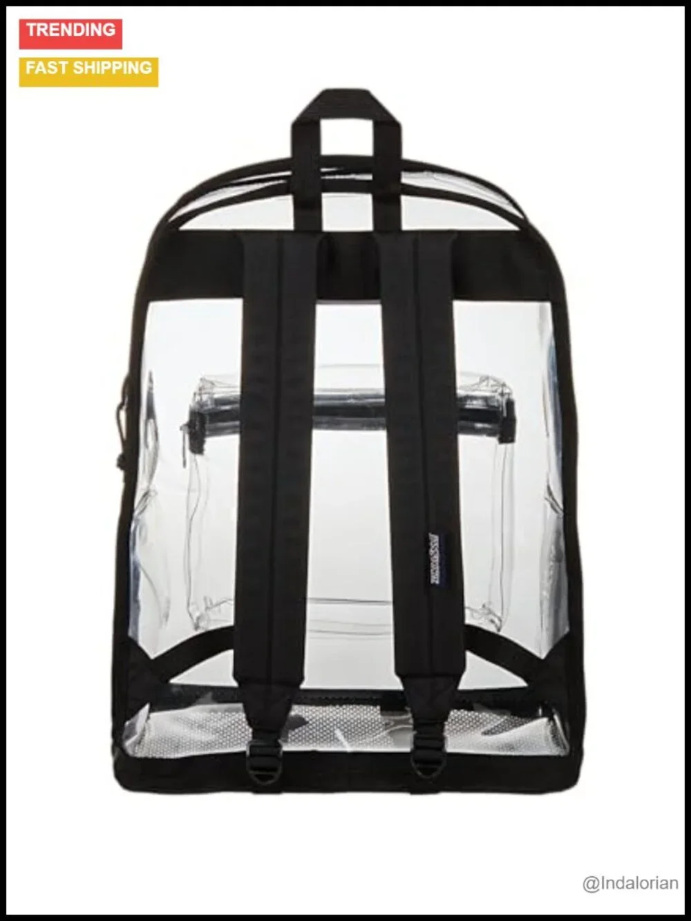 Clear Backpack, 25.5L, Large Main Compartment, Water Bottle Pocket, Front Zip